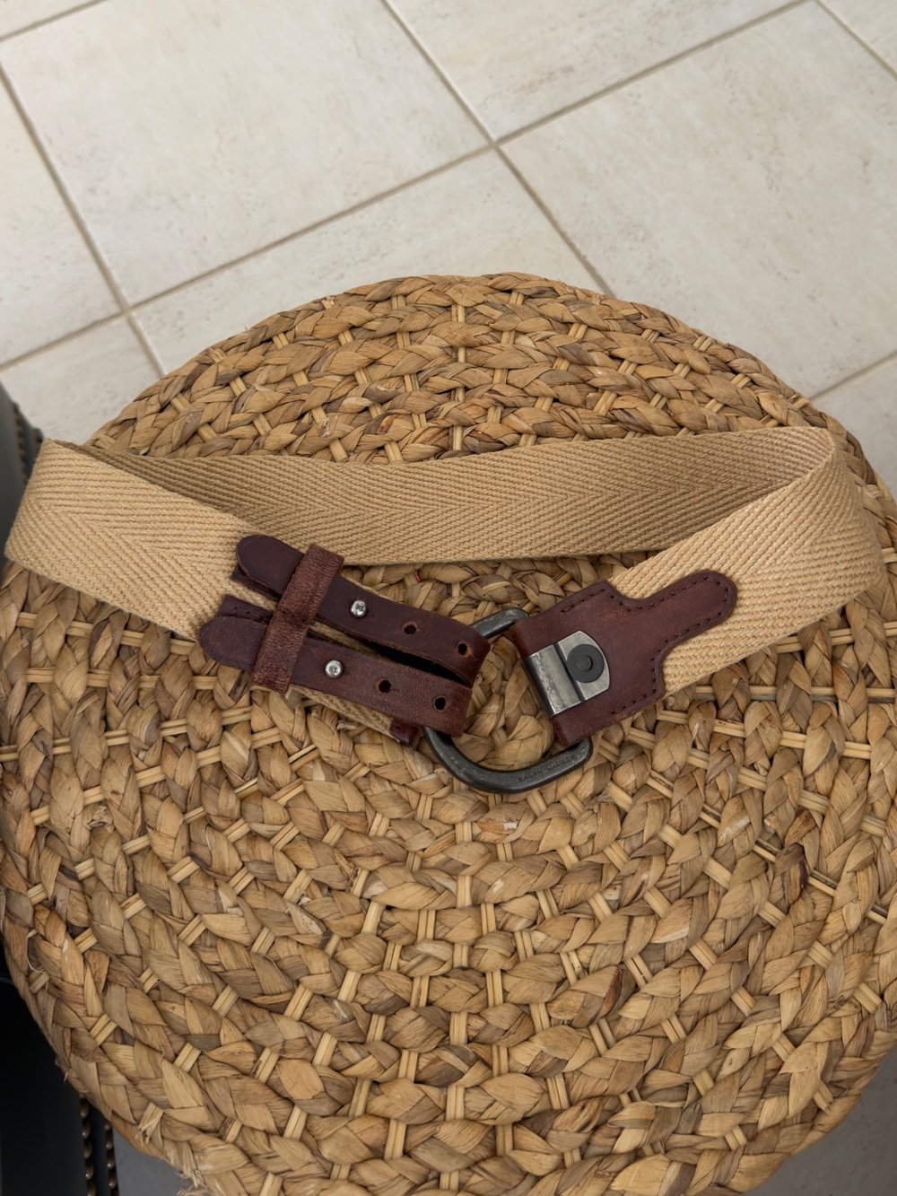 Ralph Lauren cotton blend belt double leather strap and pewter-tone buckle
